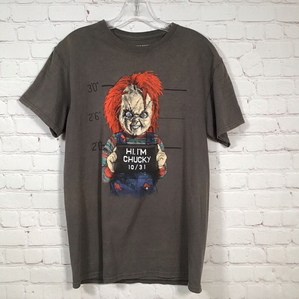 Vintage Hi I'm Chucky T Shirt Mens Medium Gray Faded 100% Cotton 10/31